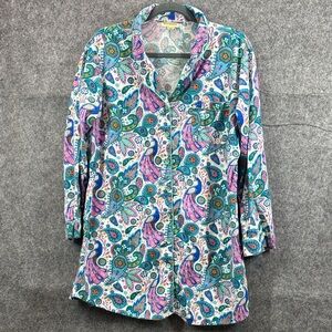 Cost Plus World Market Paisley Button Down Shirt - Blue, Pink, Green